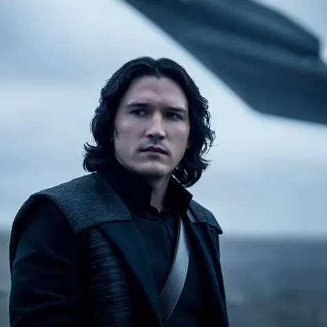 cinematic film still of <lora:star wars style:1.5>
In star wars universe Ben Solo a man with long hair and a black jacket and a scar on his face star wars style, shallow depth of field, vignette, highly detailed, high budget, bokeh, cinemascope, moody, epic, gorgeous, film grain, grainy
