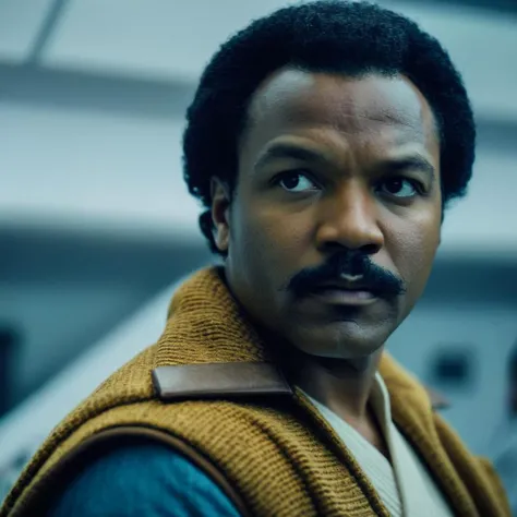 cinematic film still of <lora:star wars style:1.5>
In star wars universe Lando Calrissian a black man with a mustache and a sweater on star wars style, shallow depth of field, vignette, highly detailed, high budget, bokeh, cinemascope, moody, epic, gorgeous, film grain, grainy