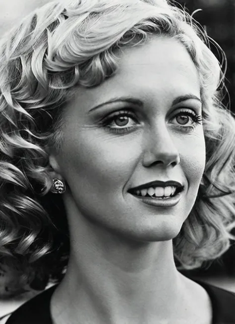 A 1930s professional photograph of sks woman, ((detailed face)), (High Detail), Sharp, 8k, ((bokeh)), <lora:locon_olivianewton_v1_from_v1_64_32:1.25>