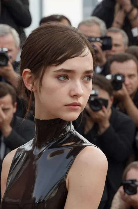 photo, face portrait, sony a7, 50 mm lens, (face closeup:1.3)
petite skinny (14 years old girl), ellie from the last of us,<lora:lora_TLOU_EW_5thAnyLORA:0.4>,
(seductive:1),
movie premiere gala, with photographers, public, <lyco:public_v3.0-locon:0.6>,by night
(from above angle:0.8),
in a balenciaga shiny (halter dress:1.1), sleeveless, eyeliner,
(profile:1.3)(looking at the viewer:1.3), standing (contrapposto:1.3), waving