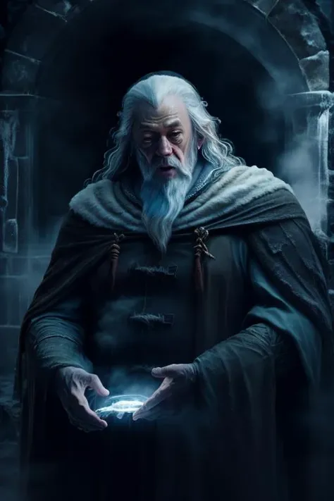 <lora:d3fr0:1.2> portrait, gandalf, cryogenic d3fr0, castle