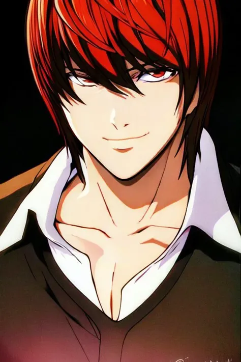 Yagami Light, medium-length brown hair with bangs, hazel eyes, <lora:Light_30:0,6>
(masterpiece, best quality, ultra-detailed, highres, best illustration),perfect face, ((solo, solo focus)),sidelighting, lustrous skin,(bloom), (shine), ray tracing,pants, multiple boys, 4boys, male focus, jacket, smile, looking at viewer, vest, bodysuit, open clothes, upper body, white hair, piercing, open jacket, gloves, signature, open vest, 5boys, sleeveless, animification,depth_of_field, sci fi background,very detailed background,extreme light and shadow,(detailed eyes), (beautiful) beautiful detailed eyes, perfect lighting , perfect anatomy,(extremely detailed illustrated 8k wallpaper),(masterpiece), (best quality), (ultra-detailed), (best illustration),(best shadow), vivid colors,full body,