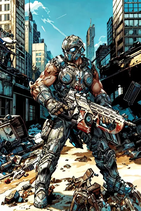 1man, solo, full body, assault rifle, <lora:Clayton_Carmine-15:0.8>, clayton_carmine, ruined city, detailed background, <lora:add_detail:0.7>