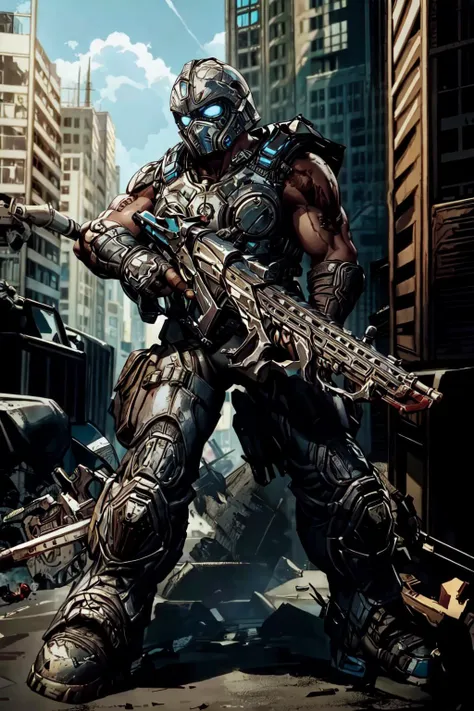 1man, solo, full body, assault rifle, <lora:Clayton_Carmine-15:0.8>, clayton_carmine, ruined city, detailed background, <lora:add_detail:0.7>