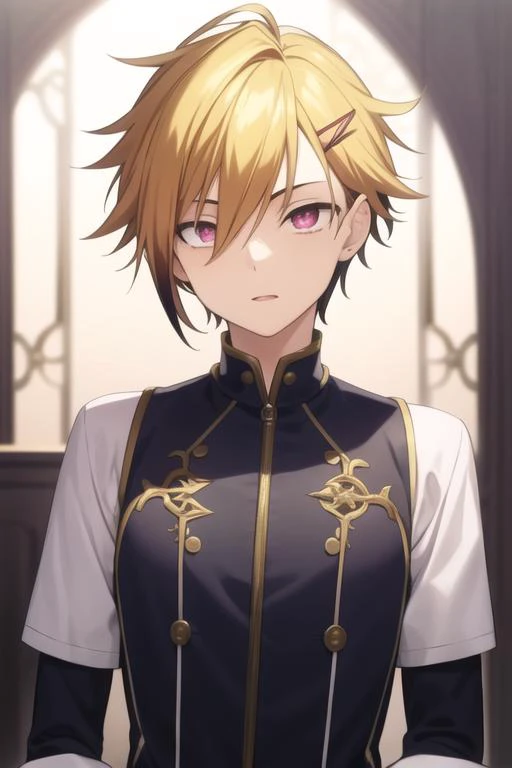 masterpiece, best quality, high quality, 1boy, solo, male focus, looking at viewer, upper body, <lora:kuga_terunori:0.70>, kuga_terunori, blonde hair, multicolor hair