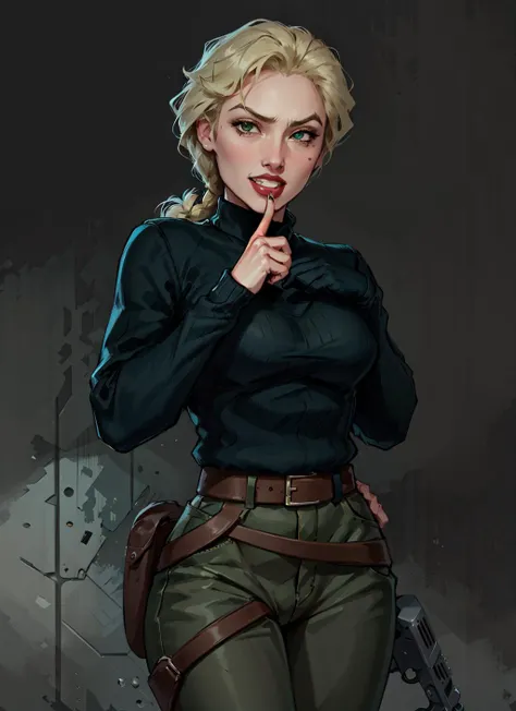 PonyXLV6_Scores,source_anime,masterpiece,best quality, highly detailed,cinematic,unity 8k wallpaper, amazing quality, masterpiece, best quality, UHD, perfect anatomy,
BREAK
<lora:helga:0.8>helga, 1girl, solo, blonde hair, holding, braid, long hair, mole, belt, gloves, mole under eye, breasts, weapon, lipstick, single braid,parody