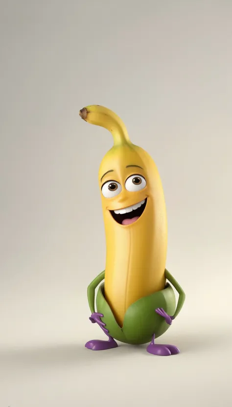 a happy cartoon banana fruit, Pixar Style, perfect composition, 8k artistic photography, photorealistic concept art, masterpiece