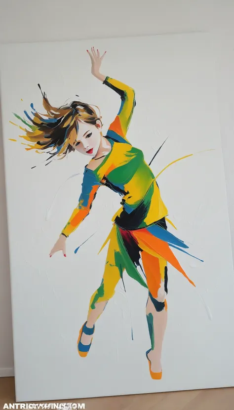 abstract expressionist painting of a dancing child. energetic brushwork, bold colors, abstract forms, expressive, emotional