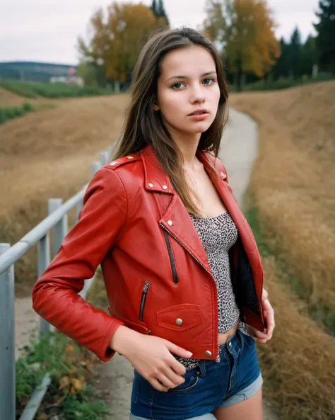 young woman in red leather jacket
portra 400 film, remarkable color, ultra realistic