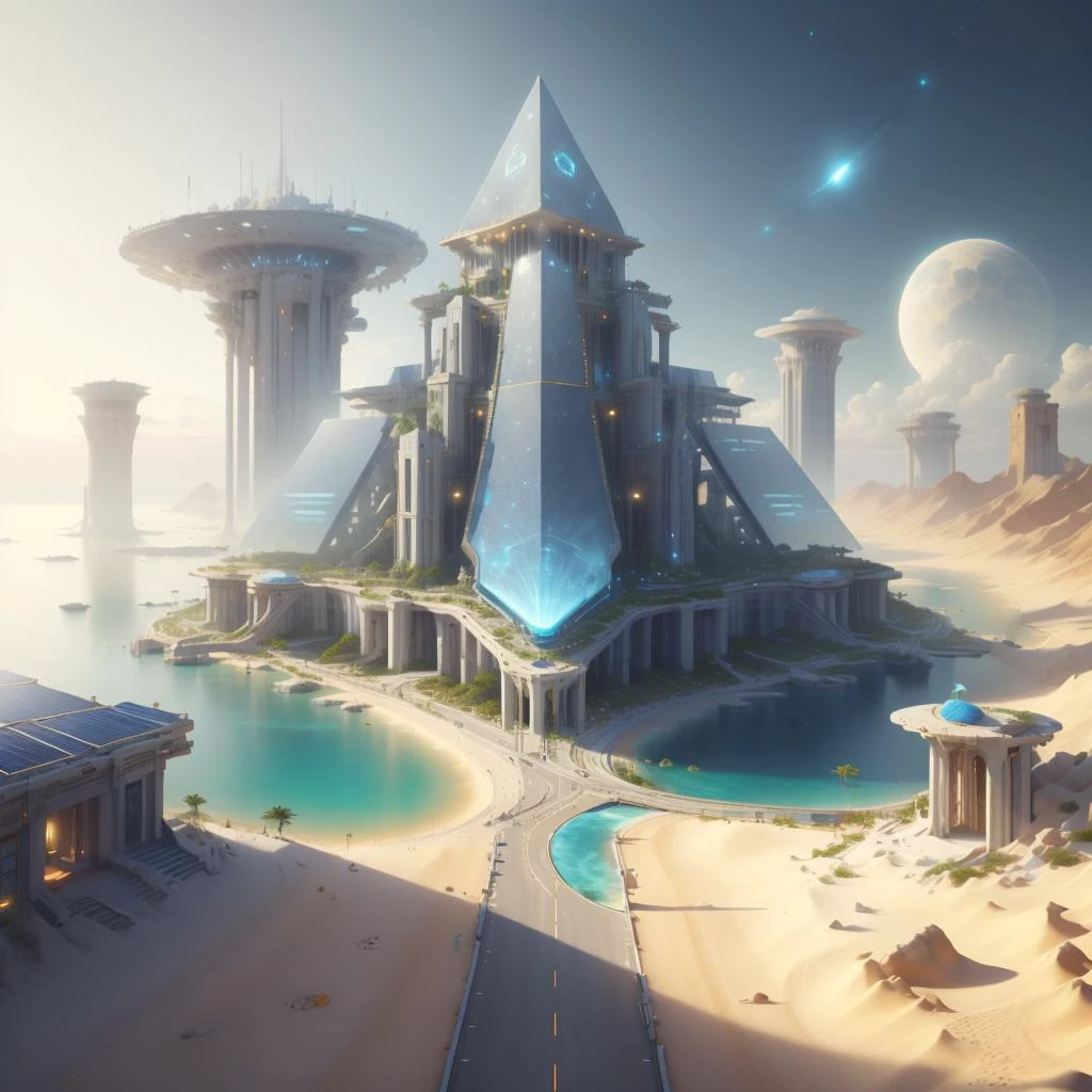 <lora:CarthageTech-26:0.8>, carthagetech , scifi, solar age, gold mosaic ,
highway, ocean, plushtech pyramid \(structure\),