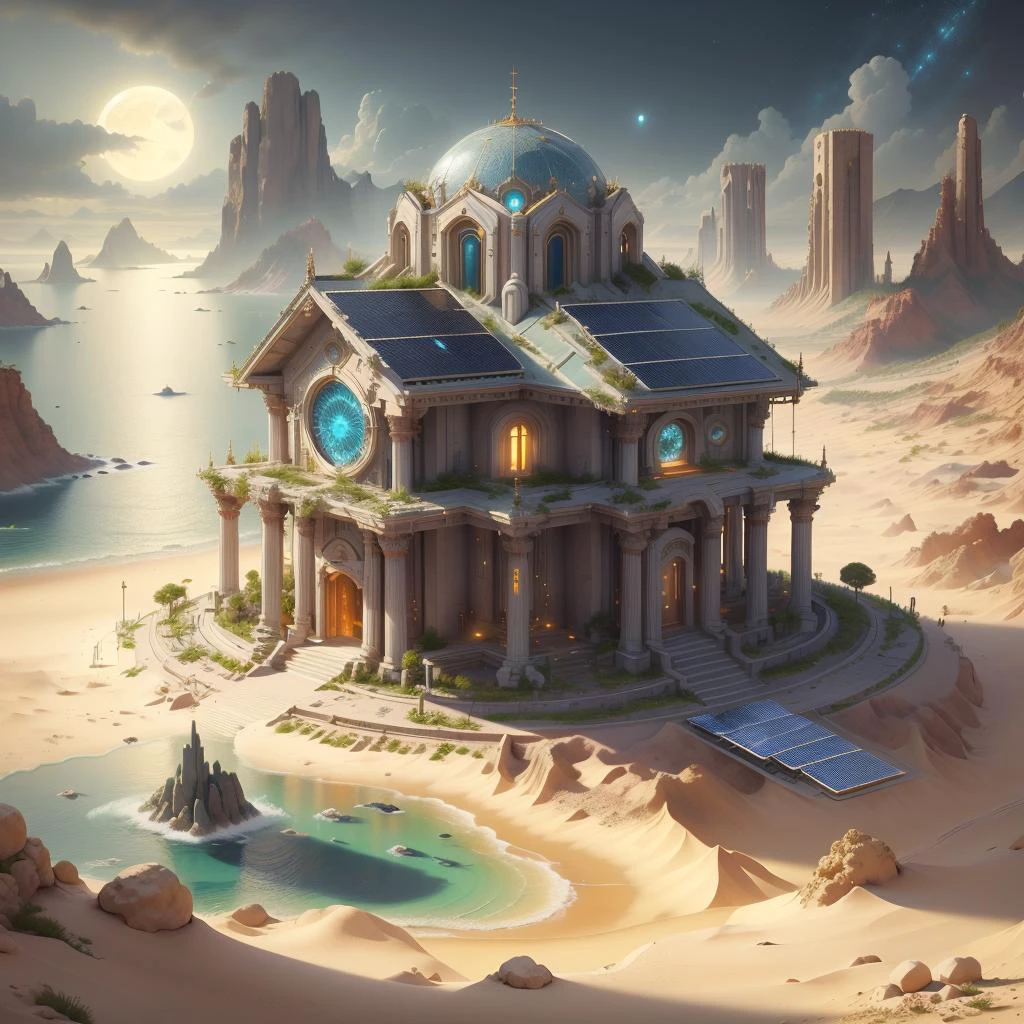 <lora:CarthageTech-26:0.8>, carthagetech , scifi, solar age, gold mosaic ,
house on a hill