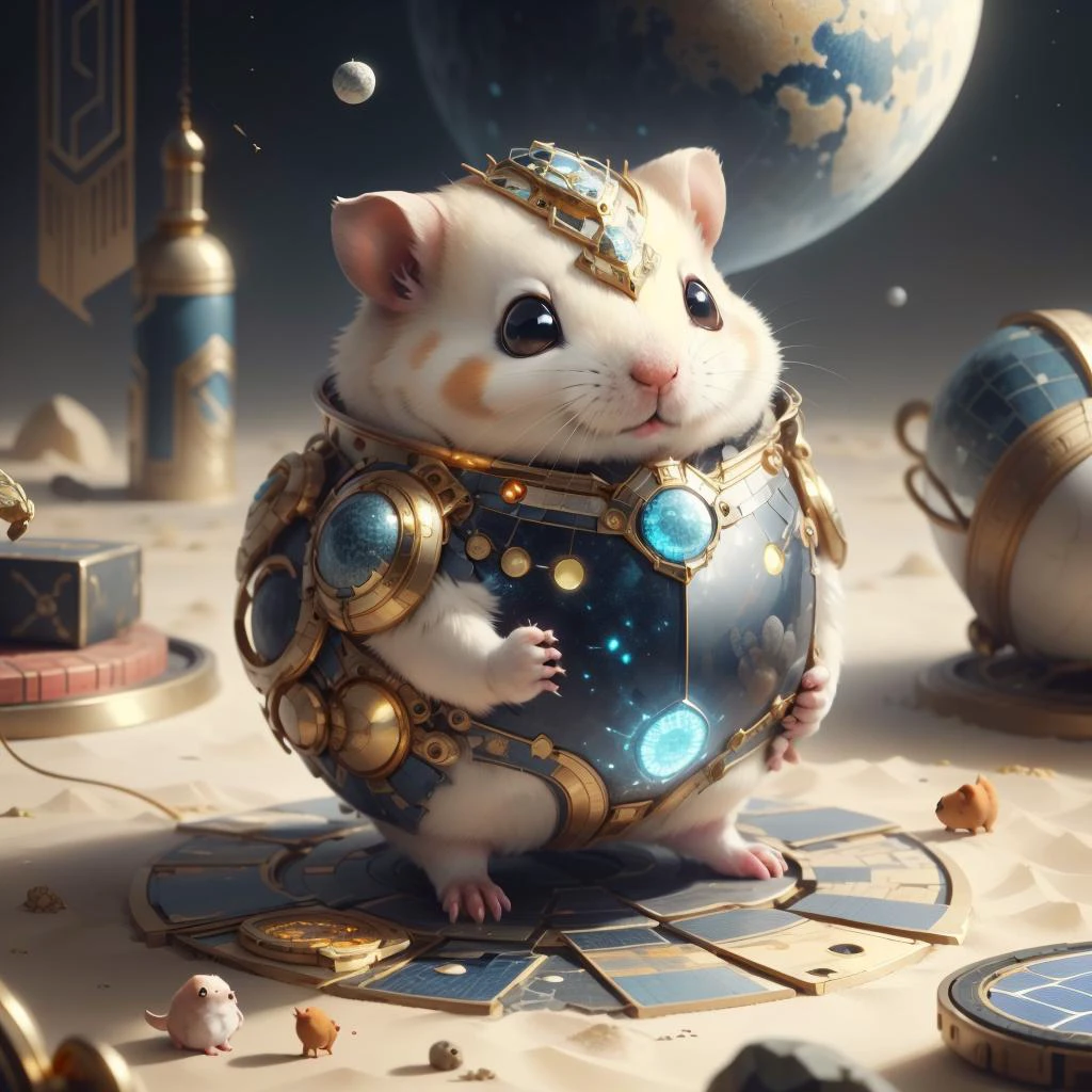 <lora:CarthageTech-26:0.8>, carthagetech , scifi, solar age, gold mosaic ,
hamster, pokemon \(creature\),