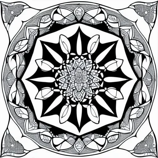 line art drawing Mandala for coloring book, intricate detail, clear, clean lines, black and white ink lines,Islamic style . professional, sleek, modern, minimalist, graphic, line art, vector graphics