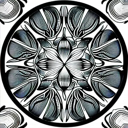 a cat head in the middle of a mandala . Black and white. Vector Lines. For coloring book for kids