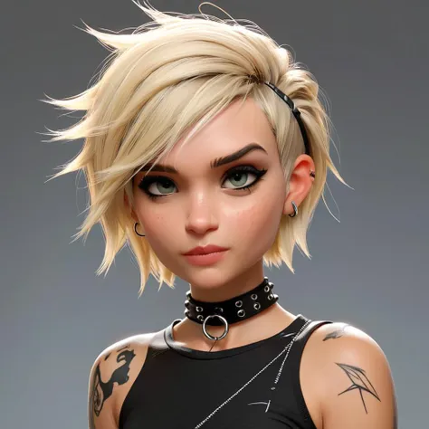 Pixar animation of a pretty punk woman with a choker with short blonde hair <lora:joskriver_merged_xl_standard_01_62_05_06:1.1>