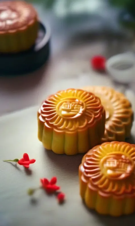 mooncake, no humans,blurry,depth of field,scenery,blurry background,, best quality,High Quality,realistic,RAW photo,masterpiece,8k,insane details,High detail,hyperdetailed, Lighting,Master Lighting,film grain,<lora:cnfood-XL:1>