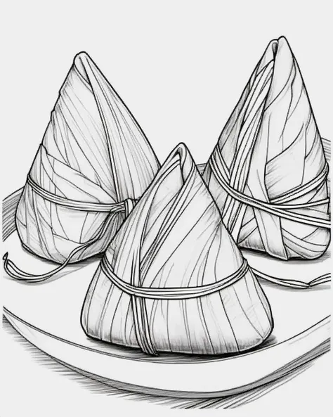 zongzi,,sketch,coloring page,Line drawing,<lora:cnfood-XL:1>