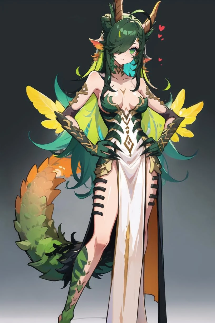 <lora:StyleSwamp:1> Style_SM,
medium breasts, green skin, claws, green hair, hair over one eye, scar, green sclera, standing, blonde hair, horns, ahoge, solo, long hair, completely nude, multicolored skin, very long hair, full body, tail, closed mouth, breasts, body markings, antennae, black sclera, colored skin, simple background, two-tone hair, two-tone skin, hand on hip, 1girl, monster girl, multicolored hair, green eyes, nude, colored sclera, colored inner hair, looking at viewer
masterpiece, best quality,