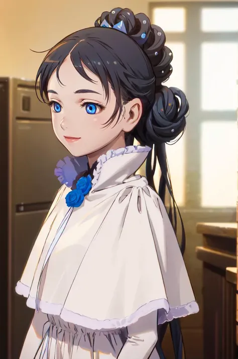 smile, <lora:Diva:0.9> diva_blood, glowing_eyes, white dress, diva_dress2, diva_tied_hair, elbow gloves, <lora:Range_murata_style_v02:0.8>, absurdres, ultra detailed, masterpiece, best quality, aesthetic, detailed,