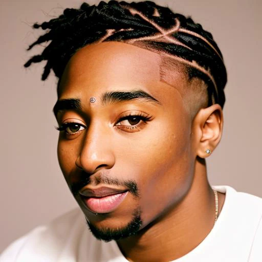 emb_tupac, african american man, (blonde fade hair:1.38), gentle smile, perfect eyes, no makeup, photo, DSLR, 50mm, 35mm