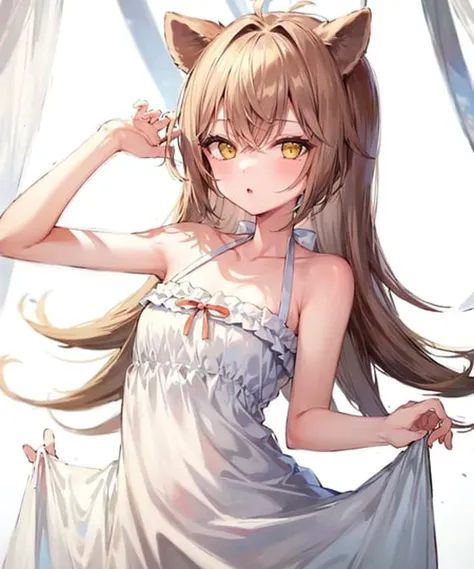 masterpiece,1girl,solo,lion ears, <lora:RurudoLionV1-000006:1>,white_dress