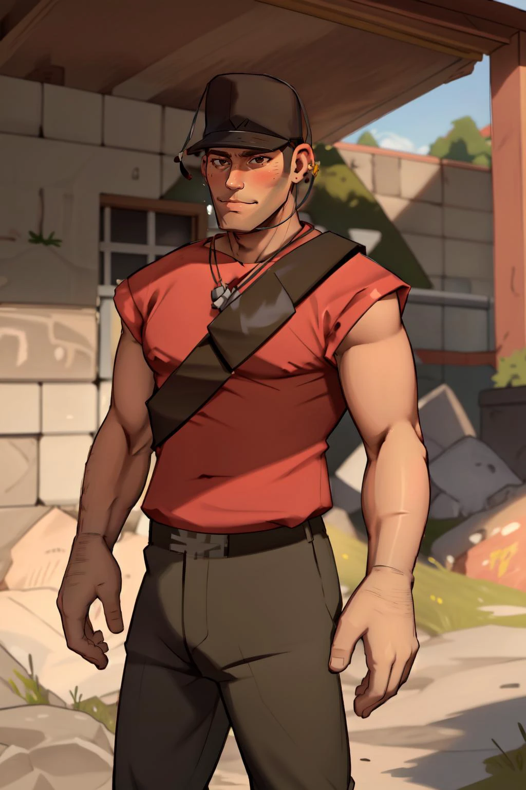 (masterpiece, best quality), intricate details,
1boy, male, red shirt, brown hat, brown pants, <lora:tf2scoutlorav1:0.8> tf2scout, <lora:ticktockLora:0.8> scout_tf2, by GenerIButtNaked, by Hazylulu, by machosoldier, by NCalabby, by remert, by sniperstalker, muscular, hairy chest,