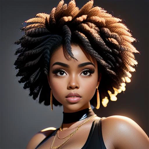 a photo portrait of a beautiful woman, fashion clothing, long black afro, art by sierra2024 <lora:epiNoiseoffset_v2Pynoise:1>, best quality masterpiece, photorealistic, detailed, 8k, HDR, shallow depth of field, broad light, high contrast, backlighting, bloom, light sparkles, chromatic aberration, sharp focus, RAW color photo, cinematic lighting, octane render, volumetric lighting