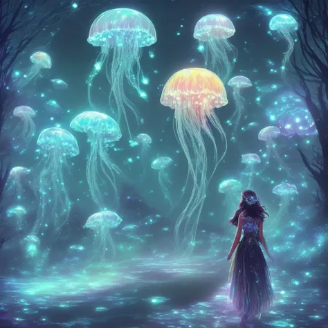 fantasy style, beautiful woman, fantasy jelly fish forest  <lora:LCM_LoRA_Weights:1> <lora:jellyfish-noise:1>