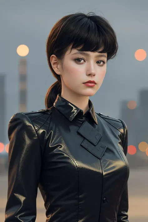 rchbld,rchbld hair, (upper body shot:1.2),(black jacket),long skirt,sunrise,cyberpunk city street,volumetric lighting,masterpiece,extremely detailed skin,pores,cinematic ,night,
<lora:rachel from blade runner rchbld:0.8>