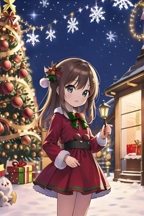 masterpiece,ultra detail,best quality,,girl,outdoor, petite,christmas,christmas tree,night,illumination,town <lora:christmas:0.8>