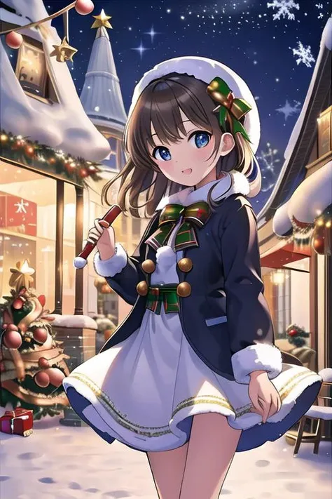 masterpiece,ultra detail,best quality,,girl,outdoor, petite,christmas,christmas tree,night,illumination,town <lora:christmas:0.8>