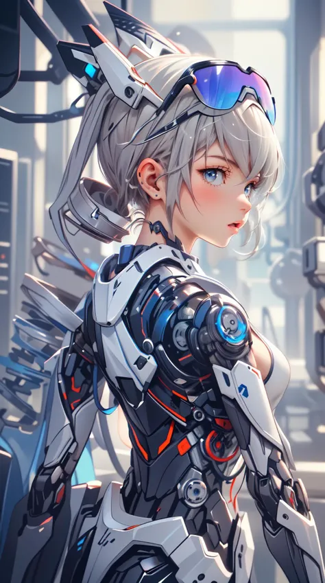 masterpiece, best quality, fine detailed, 4k, anime, cowboy shot,
<lora:Sv4-06:0.8:OUTALL>, SilverWolfV4, 1girl, (small breast), drill hair, eyewear on head,
<lora:MG_jixie:0.8>, machinery, Mecha, solo, from side, upper body, science fit, closed mouth, headgear, technical background,