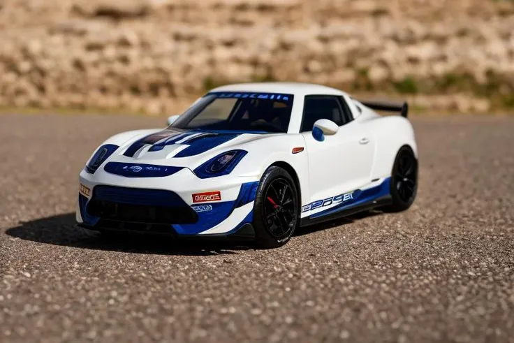 <lora:DieCast:1>, diecast, realistic photo of a miniature diecast sports car, simple background, (masterpiece:1.0), (best quality:1.0), beautiful, (intricate details), unity 8k wallpaper, ultra detailed, sunlight, outdoors, outside <lora:miniatureV2:0.75>