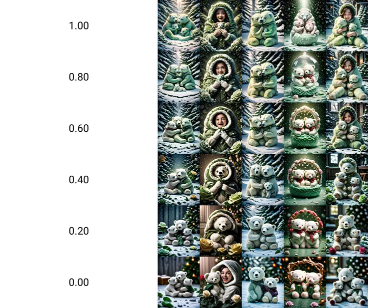 delightful plush polar bears, surrounded by a magical profusion of green roses, adorable fauna with a whimsically entertaining disposition that brings about joyous laughter holidayxl style, green theme, winter time <lora:HolidayIdidalittlebit:1.00> <lora:speedy1p5:1.15>