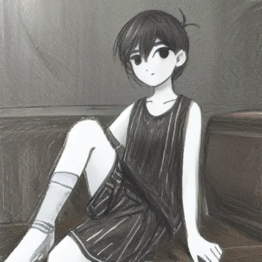 black and white, solo, portrait, (sitting), sad, <lora:omori-v1-000010:0.7>