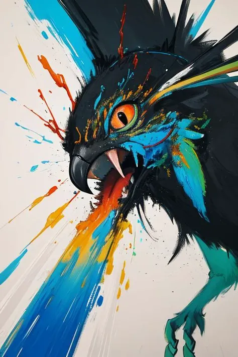abstract expressionist painting of an award-winning photo of an (bird | animal | bug ), hyperrealistic zhibi, energetic brushwork, bold colors, abstract forms, expressive, emotional