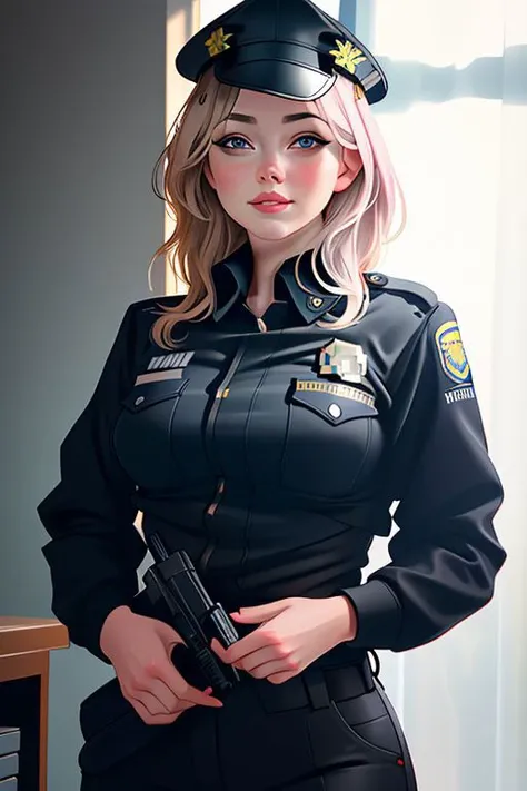 DEN_connie_carter,
(posing by a (police car:1.2) (dressed:1.1) in a (police uniform:1.2), (police officer:1.3), police uniform, (police car:1.1), cuffs, (police:1.2), (uniform:1.3), police hat, hair tied back, tied back hair, trousers, top, jacket:1.2), bokeh, f1.4, 40mm, photorealistic, raw, 8k, textured skin, skin pores, intricate details <lora:epi_noiseoffset2:1>, epiCRealism