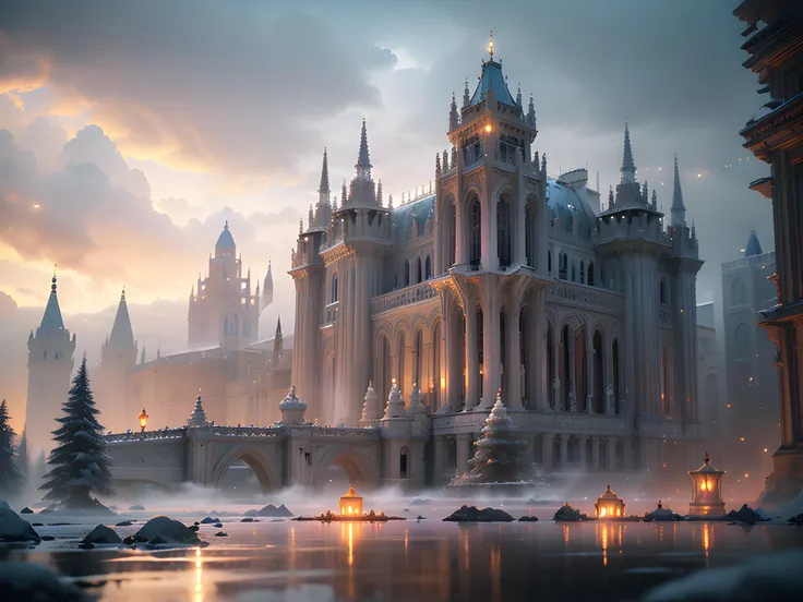 ((palace in clouds on foreground), (celestial palace on heaven:1.3), heaven white openwork patterns, white tracery), silver, sparks, light particles, fantasy, light magic effect, light runes and lightning, magic, close-up, Baroque, Realistic, 16K, 32K, UHD, absurdres, ultra-high resolution, 15K, 3D, hyperrealistic, atmospheric, Halcyo, Dreamy, Enchanting, Sorcerous, Miraculous, Bewitching, Mesmerizing, Dramatic lighting, Spiritual, Transcendent, Brilliant, Ethereal, Luminous, Heavenly, Divine, Angelic, Decima engine, Perfectly Focused, Complete Sharpness, Depth of Field, Evenly Focused, Full Depth, Sharp Focus, Phenomenal Masterwork, Work of Art, intricate details, vibrant, Opalescent colors, Breathtaking, Virtuoso, Carefully Designed, Artistic, Masterful, Perfectly Crafted, Refined, Screen Space Ambient Occlusion, Anisotropic Filtering, Depth Peeling, Environment Lighting, Atmospheric Scattering, Distortion, Global Illumination, Volumetric Lighting, Bloom, HDR, Compositing, Virtual Texturing, Post-Processing Effects, Procedural Generation, Procedural Texturing, Parallax Mapping, NPR Hatching, Physically-Based Rendering, Dynamic Weather Systems, Real-Time Reflections, <lora:JourneyLoRA:0.5>