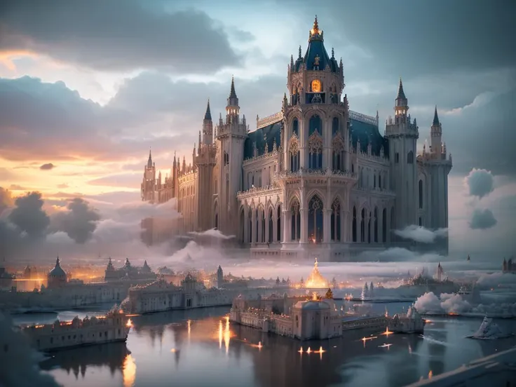 ((palace in clouds on foreground), (celestial palace on heaven:1.3), heaven white openwork patterns, white tracery), silver, sparks, light particles, fantasy, light magic effect, light runes and lightning, magic, close-up, Baroque, Realistic, 16K, 32K, UHD, absurdres, ultra-high resolution, 15K, 3D, hyperrealistic, atmospheric, Halcyo, Dreamy, Enchanting, Sorcerous, Miraculous, Bewitching, Mesmerizing, Dramatic lighting, Spiritual, Transcendent, Brilliant, Ethereal, Luminous, Heavenly, Divine, Angelic, Decima engine, Perfectly Focused, Complete Sharpness, Depth of Field, Evenly Focused, Full Depth, Sharp Focus, Phenomenal Masterwork, Work of Art, intricate details, vibrant, Opalescent colors, Breathtaking, Virtuoso, Carefully Designed, Artistic, Masterful, Perfectly Crafted, Refined, Screen Space Ambient Occlusion, Anisotropic Filtering, Depth Peeling, Environment Lighting, Atmospheric Scattering, Distortion, Global Illumination, Volumetric Lighting, Bloom, HDR, Compositing, Virtual Texturing, Post-Processing Effects, Procedural Generation, Procedural Texturing, Parallax Mapping, NPR Hatching, Physically-Based Rendering, Dynamic Weather Systems, Real-Time Reflections, <lora:JourneyLoRA:0.5>