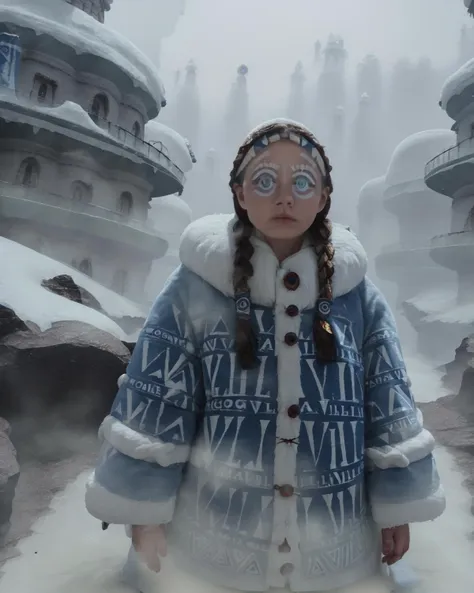 (medium full shot) of (gorgeous female:1.1). Petite pretty Ice Age female standing. Ancestor of all humans. Braided hair. Looking away from viewer. Wearing oversized fur jacket. Cave woman. Neanderthal. Perfect eyes, highly detailed beautiful expressive eyes, detailed eyes. Vast open view in the background, (Fog, snowy plains. glaciers, and tribal village:1.3). Cold, freeze, frozen tundra. Starry sky. (Comet moving through the sky:1.4). 35mm photograph, film, professional, photorealistic, 8k, realistic.(Comet moving through the sky:1.3). 35mm photograph, film, professional, photorealistic, 8k, realistic.