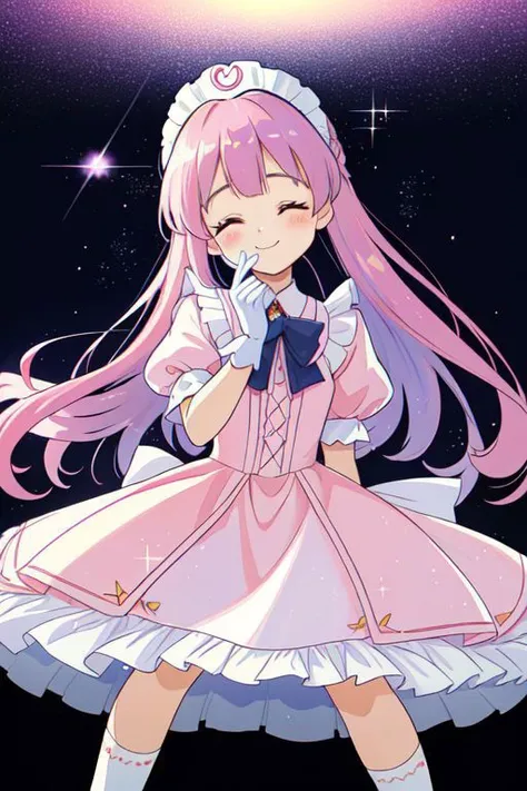 Earth-QualityPos, Best_QualityPos, CelShade, kawaii, cute, (Usagi Tsukino:1.1), pastel (ruffled:1) (glossy:1) maid dress, lace maid gloves, (shiny glossy translucent clothing:1.1), soft lighting, (Mary Janes shoes:1), ruffles, (bobby socks:1), (big happy smile with closed eyes), (curtsy:1.1), (inside lavished mansion, detailed background:1), (sparkling hair, sparkling clothes, sparkling face),