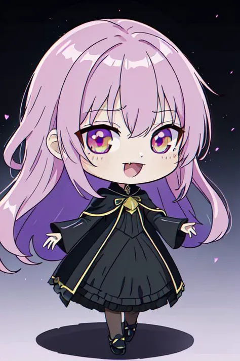 (Earth-QualityPos, Best_QualityPos,  CelShade), (chibi, super deformed, huge head, kawaii:1.2), evil vampire princess wearing dark pastel (ruffled:1) (gleaming:1) gown with (full body latex vampire cape:1) and (shiny transparent sleeves:1.2), soft lighting, (lots of frills and bows:1), (cute little fang, skin fang, simplified hands, :D:1), (vmpr:1), (red eyes, glowing eyes, pale blue skin, jiangshi, evil smile:1.2), (lots of frills, lace and bows:1), (red moon background:1.3),