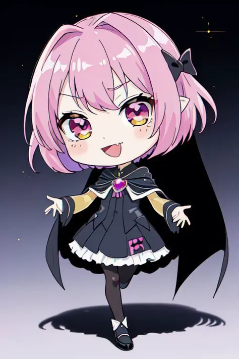 (Earth-QualityPos, Best_QualityPos,  CelShade), (chibi, super deformed, huge head, kawaii:1.2), evil vampire princess wearing dark pastel (ruffled:1) (gleaming:1) gown with (full body latex vampire cape:1) and (shiny transparent sleeves:1.2), soft lighting, (lots of frills and bows:1), (cute little fang, skin fang, simplified hands, :D:1), (vmpr:1), (red eyes, glowing eyes, pale blue skin, jiangshi, evil smile:1.2), (lots of frills, lace and bows:1), (red moon background:1.3),