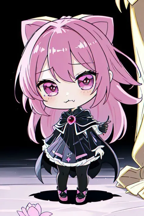 (Earth-QualityPos, Best_QualityPos, CelShade), (chibi, super deformed, huge head, kawaii:1.2), evil corrupted princess wearing dark pastel (ruffled:1) (gleaming:1) gown with (full body latex vampire cape:1) and (shiny transparent sleeves:1.2), soft lighting, (lots of frills and bows:1), (cute little fang, skin fang, simplified hands:1), (vmpr:1), (red eyes, glowing eyes, pale blue skin, jiangshi, evil smile:1.2), (lots of frills, lace and bows:1), (red moon background:1.3),