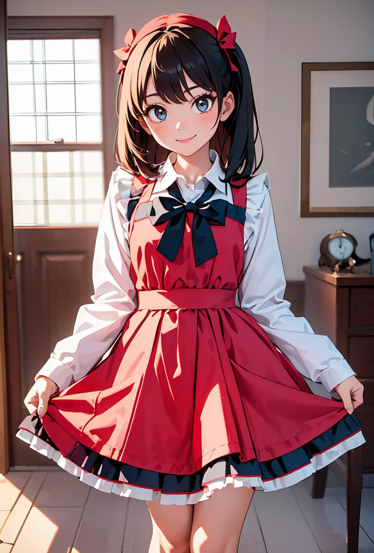 (masterpiece, best quality), 1girl, <lora:ojigi:0.8> (ojigi,curtsey:1.3), 1girl, smile,skirt