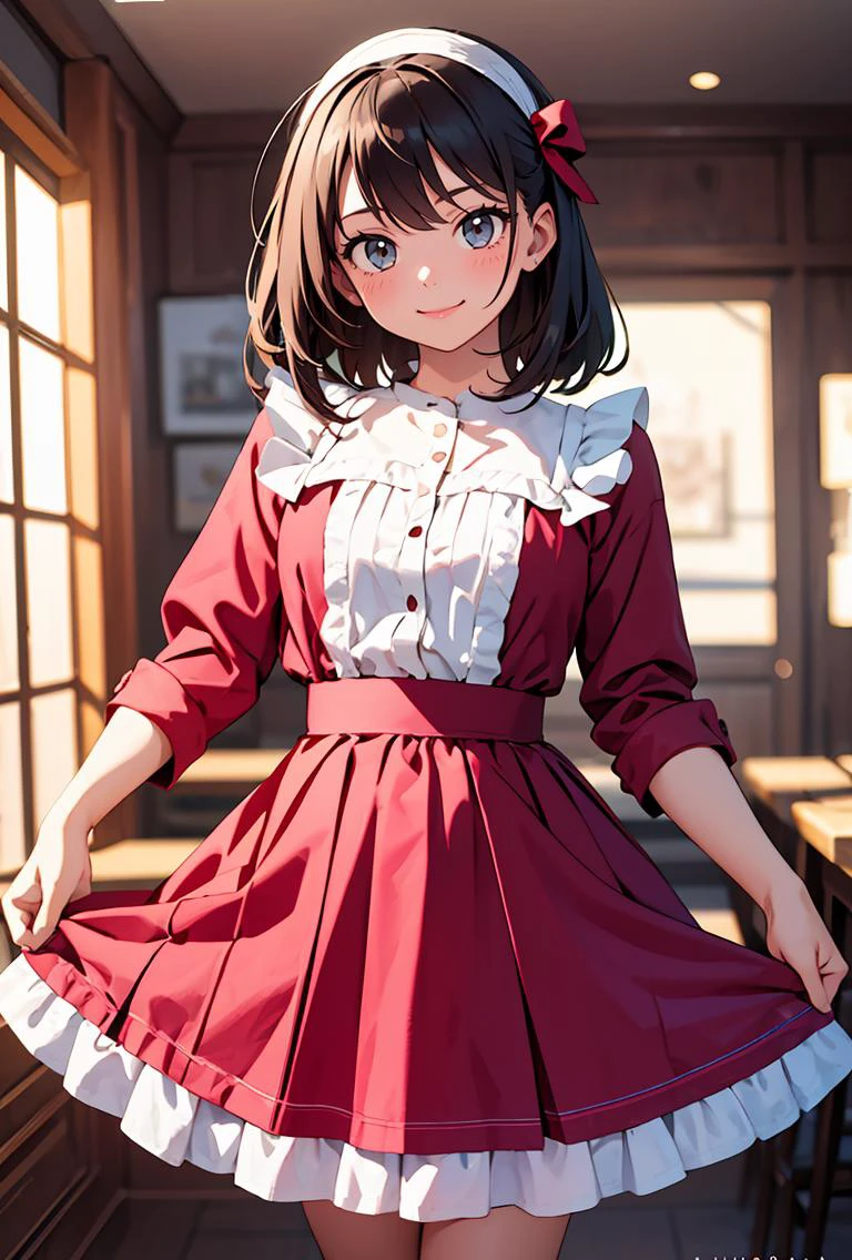 (masterpiece, best quality), 1girl, <lora:ojigi:0.8> (ojigi,curtsey:1.3), 1girl, smile,skirt