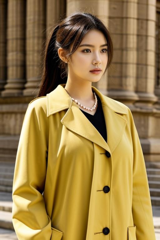 a-woman-in-a-yellow-coat-standing-on-a-sidewalk-seaart-ai