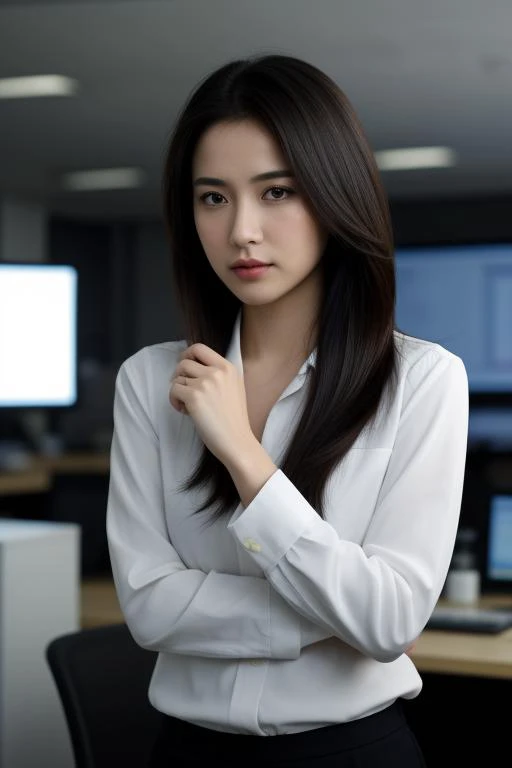 1girl,(journalist:1.2),professional and polished reporter attire,hair neatly styled,determined and inquisitive expression,newsroom background with desks,computers,and news headlines on screens,dynamic and focused lighting,(reporting on the scene:1.2),close-up shot,capturing the dedication and curiosity of a female journalist,nice hands,perfect hands,8k,Best quality,realistic style.,