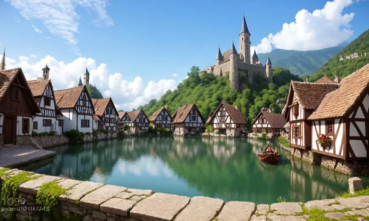 realistic photograph, medieval fantasy village