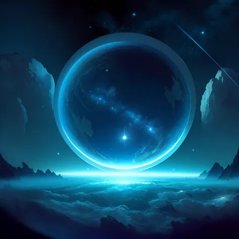 ((((ultra illustrated style:1.0)))),best quality,best animated,masterpiece,ray tracing, global illumination,blue theme, scenery, planet, star (sky), no humans, sky, space, bubble, starry sky, glass<lora:blue theme:1>